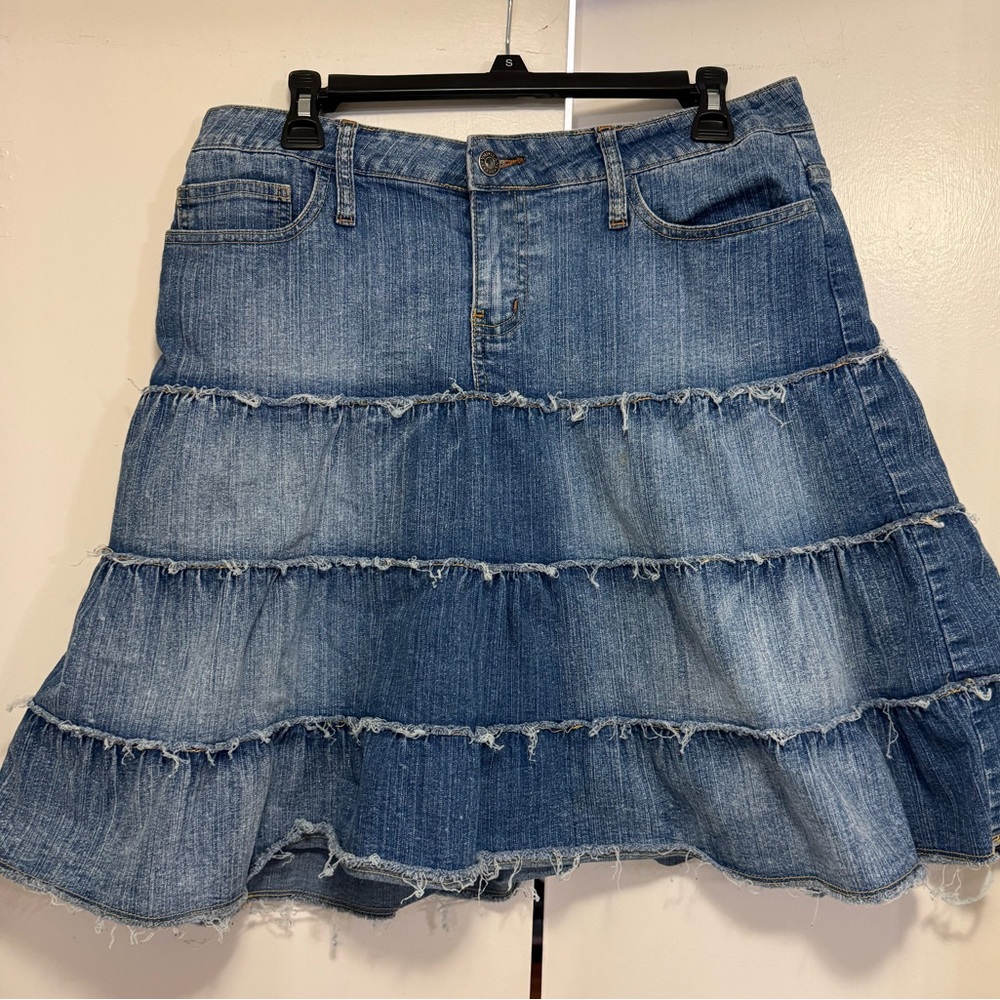 YMI denim three tier ruffle skirt, size 11, vintage skirt